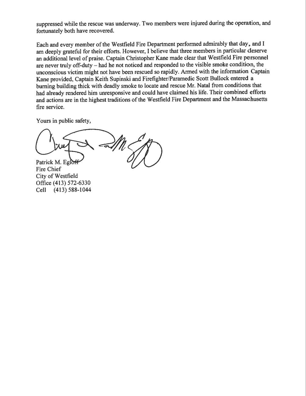 Chief Egloff Letter to Mayor McCabe regarding E Silver St Fire Page 2