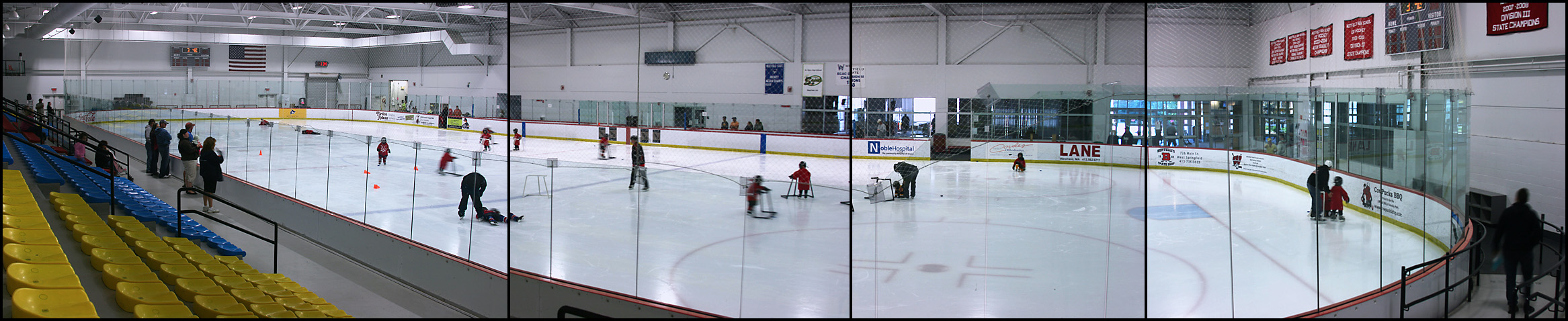 Young hockey players on an ice runk.